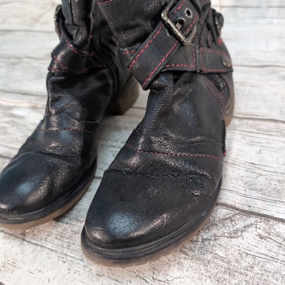 A.S. 98 Black Leather Moto Boots with Red Stitching & Buckle Detail – 41 - Picture 2 of 10